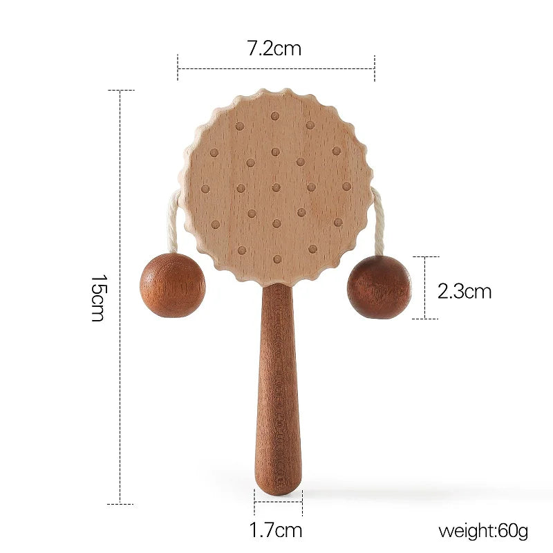Wooden Baby Montessori Hand Bell Rattle