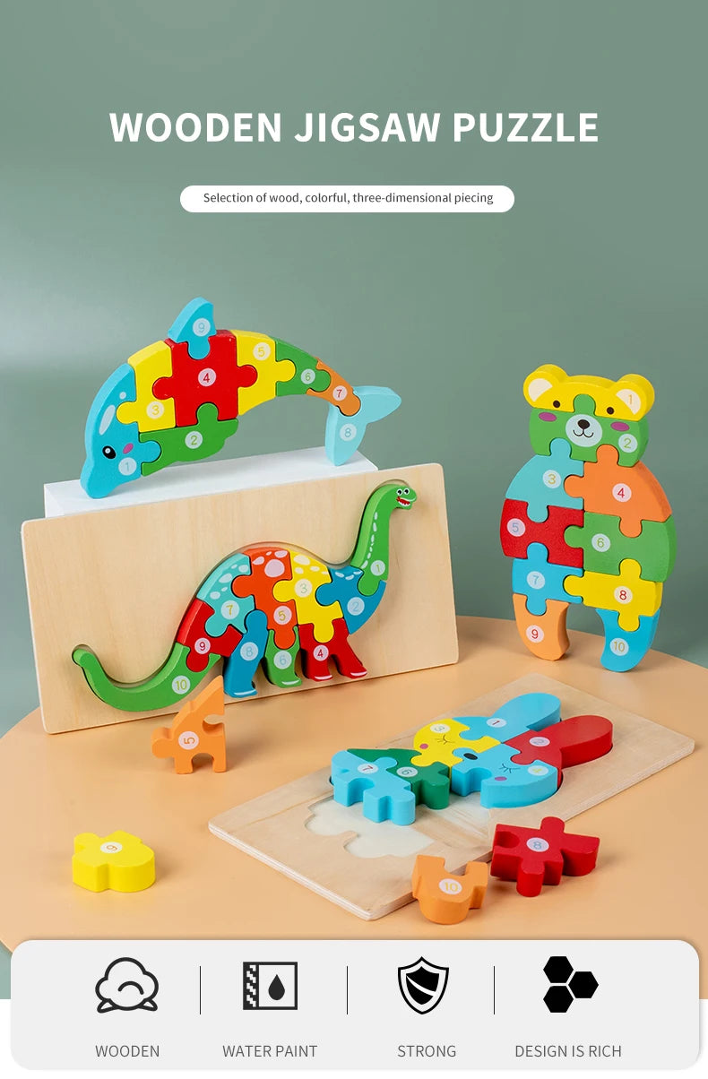 Montessori 3D Animal Wooden Puzzle for Kids